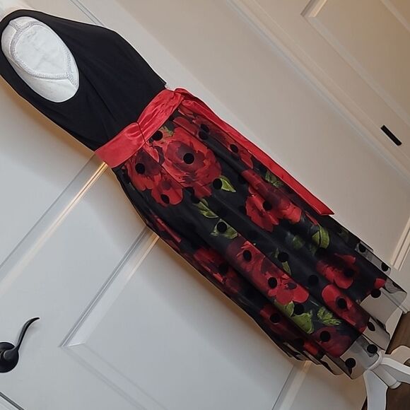 Studio 1 sz 8 midi dress with black polka doted chiffon overlay NWT - Picture 4 of 15